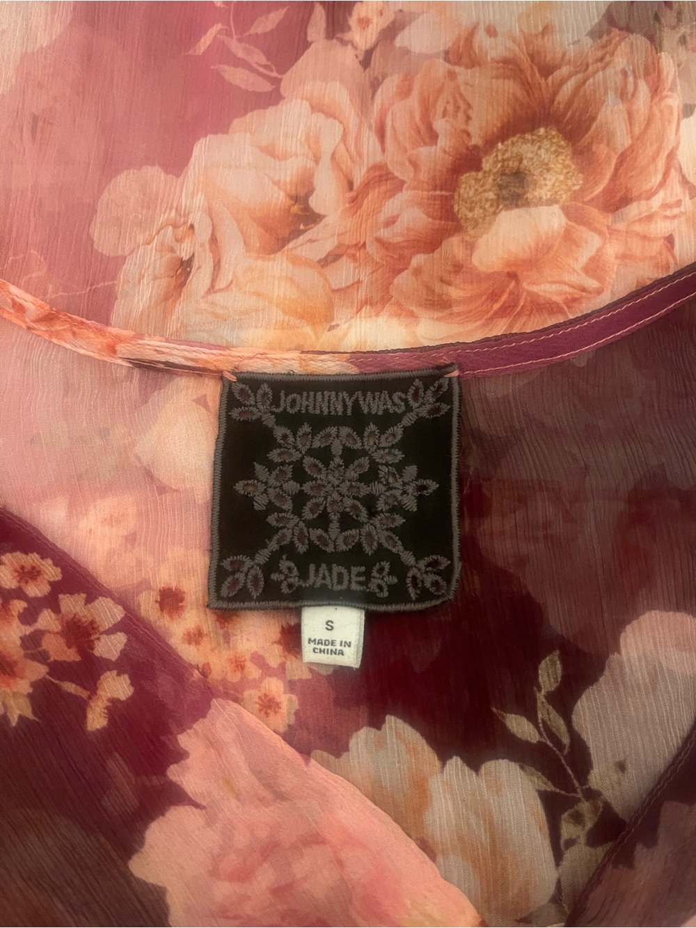 Johnny Was Boho Beautiful Floral Sheer Silk Chiffon Maxi Dress in Pink and Mauve